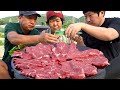         korean beef grilled on a cauldron lid   mukbang eating show