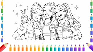 Clean Coloring of Three Girls 🎨 | Smooth Digital Coloring Process|coloring with me. screenshot 1
