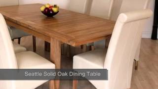 Seattle Solid Oak Dining Table & 8 Ivory Leather Chairs