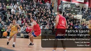 Patrick Lyons 202223 Highlights Pro-B Germany 187Cm Point Guard