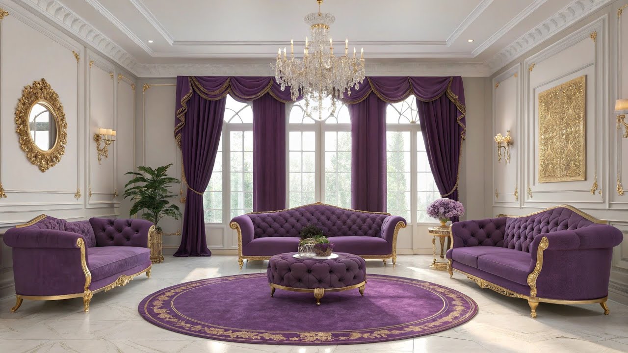 Step Into Royal Elegance – A Purple Living Room That Redefines Luxury