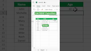 how to calculate age in excel? (datedif function) | calculate age from date of birth #shorts #excel