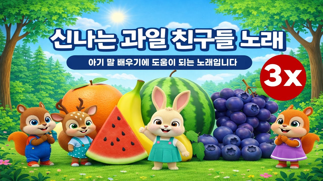 🟥🎵 신나는 과일 친구들 노래 | 아기들은 듣는 동안 학습이 됩니다 | 3회 반복 | 아기콩콩TV