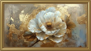 Vintage Gold Peony Painting | Gold Frame TV Art Screensaver for TV Wallpaper