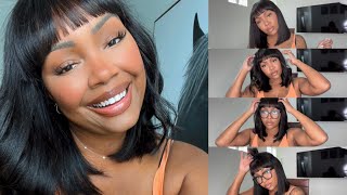 LOW MAINTENANCE STYLE STRAIGHT BANG WIG|YAKI TEXTURE|HOW TO STYLE BANG WIGS|GORGIUS WIGS