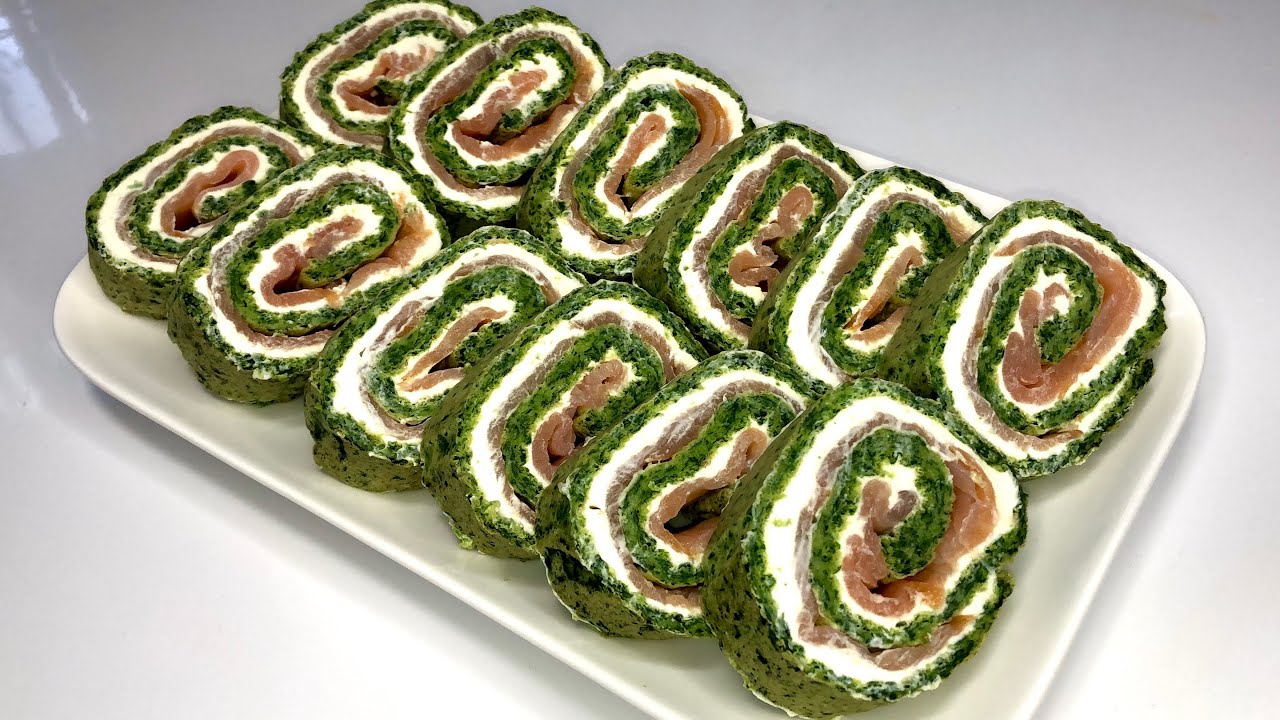 Вкусная холодная закуска || роллы из шпината с лососем