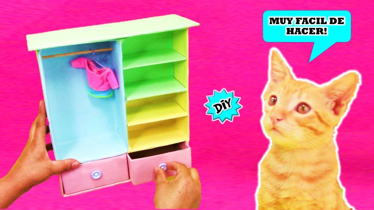 Como Hacer Miniatura Reciclando Cajas de CON MIS GATOS!! CLOSET para Barbie - YouTube