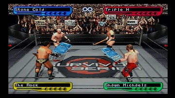 Stone Cold vs The Rock vs Triple H vs HBK (Hardcore) - WWF Smackdown 2 (PS1)