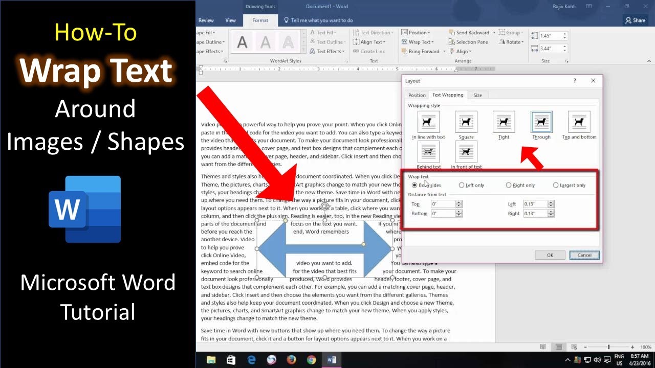 How To Wrap Text Around Images Shapes And Objects In Microsoft Word 16 Tutorial Youtube