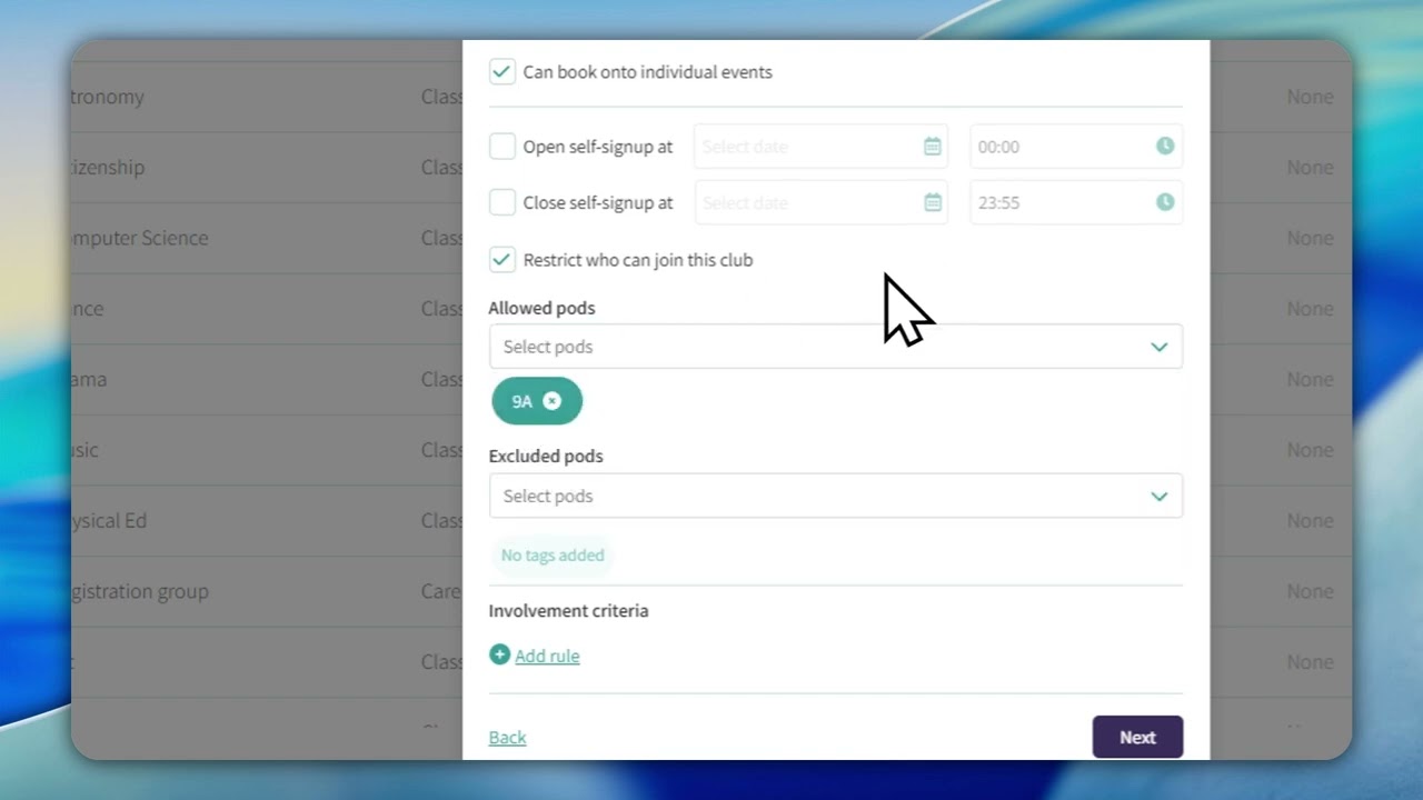 Self Signup for Clubs