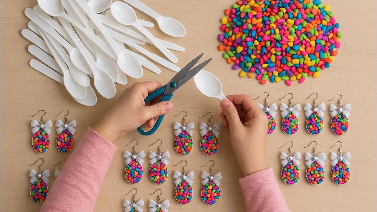 Gorgeous earrings made from a spoon and painted stones! I made 20 pairs and sold them all.