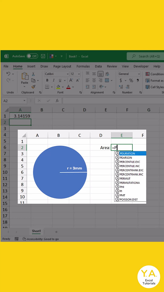 How to Use the Pi Function in Excel in a Formula - YouTube
