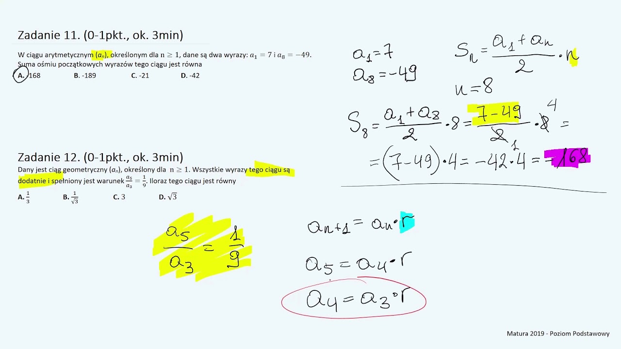 Zadania 11-14 - Zamknięte | Matura Matematyka Podstawowa 2019