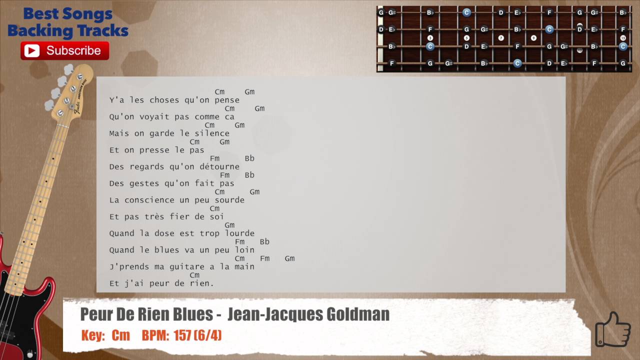 🎻 Peur De Rien Blues JeanJacques Goldman Bass Backing Track with