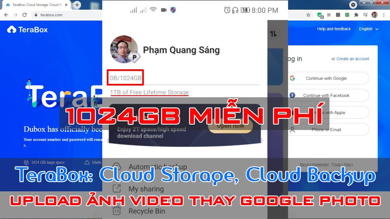 Hướng dẫn đăng ký TeraBox 1024GB (1TB) miễn phí để upload ảnh + videos thay thế Google Photos từ A-Z