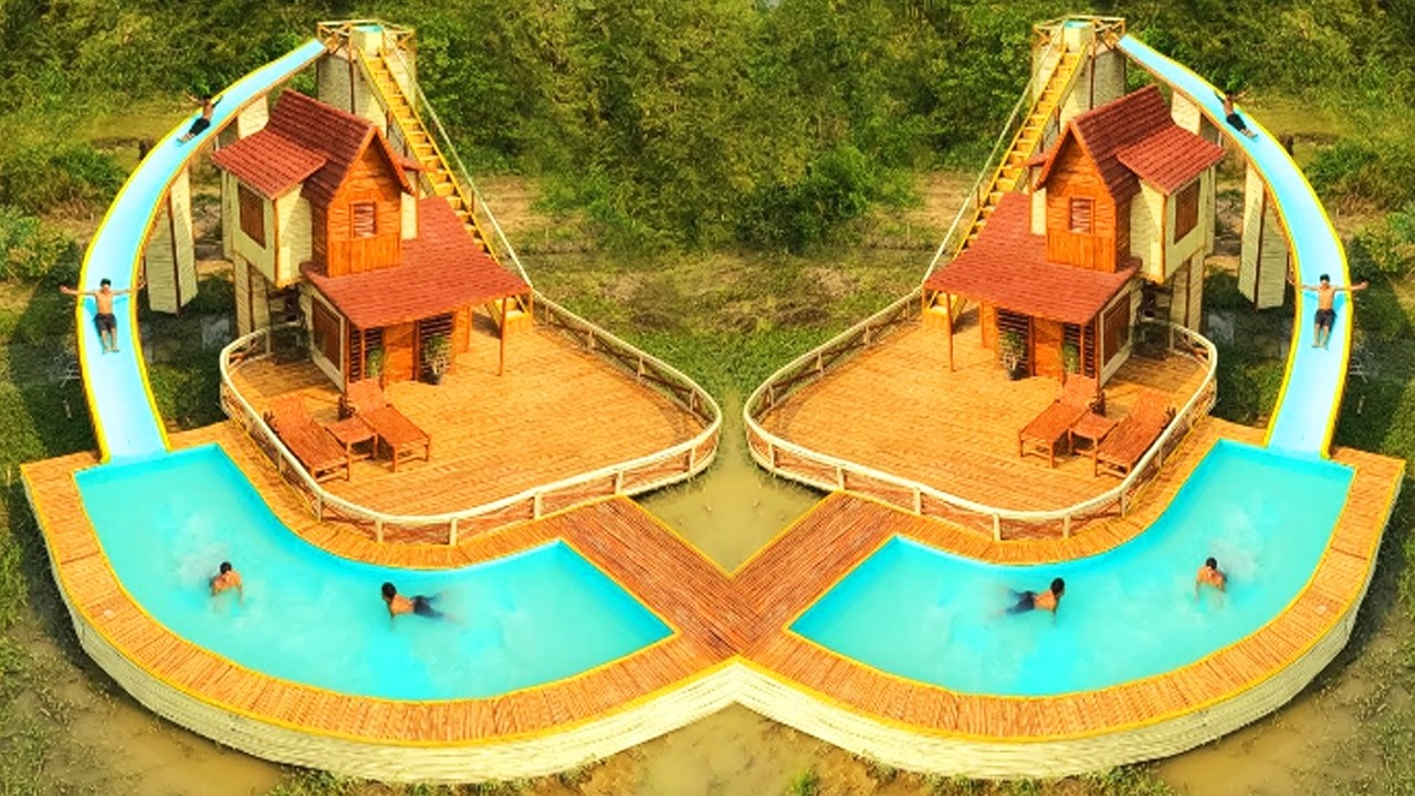 168 Days From Raw Bamboo to Water Park: Complete House Build With Slide and Pool