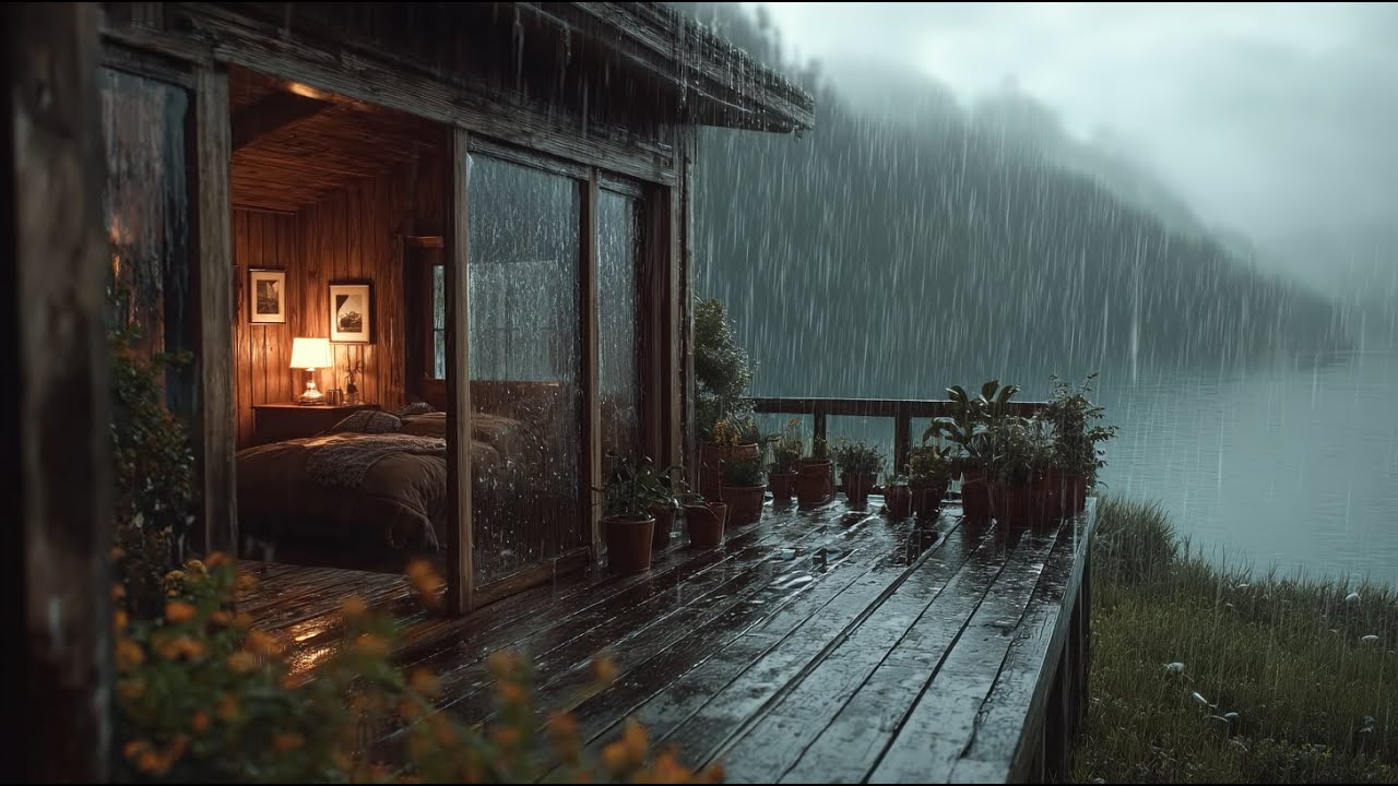 Rainy Night at the Lakeside Cabin | Soothing Rain Sounds for Deep Sleep ...