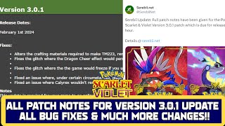 NEW  SCARLET \& VIOLET VERSION 3.0.1 UPDATE OUT NOW!! ALL PATCH NOTES \& BUG FIXES!! | Pokemon News