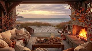 Cozy Autumn Oceanfront Retreat 🍂🌊 Crackling Fire & Waves for Reading, Rest and Stress Relief