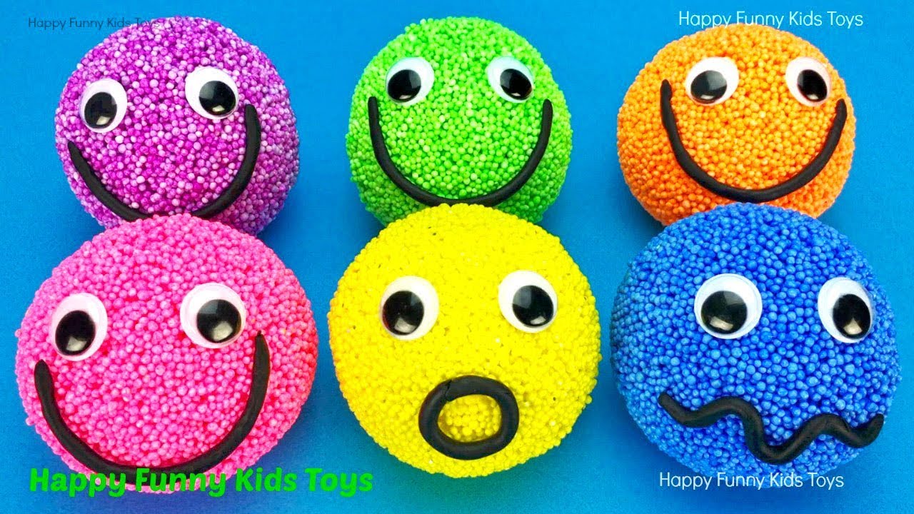 Learn Colors Play Foam Balls Smiley Face Surprise Toys Kinder Eggs Disney Pixar Cars Barbie Trolls