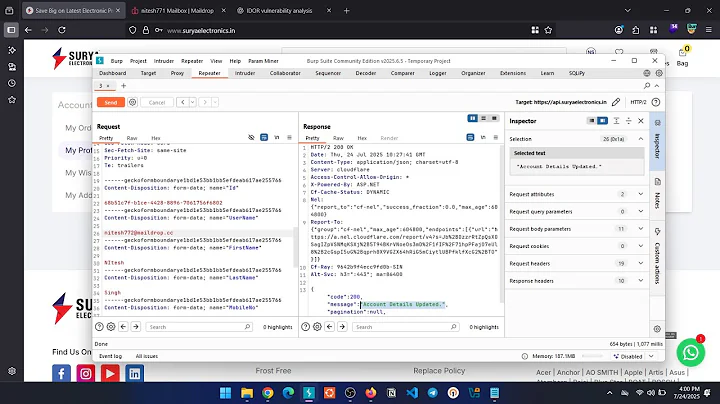 Critical IDOR Leading to Full Account Takeover | $2,500 Bug Bounty PoC on SuryaElectronics.in