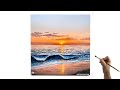 ACRYLIC PAINTING TUTORIAL SUNSET BEACH How to paint a sunset beach painting easy for beginners