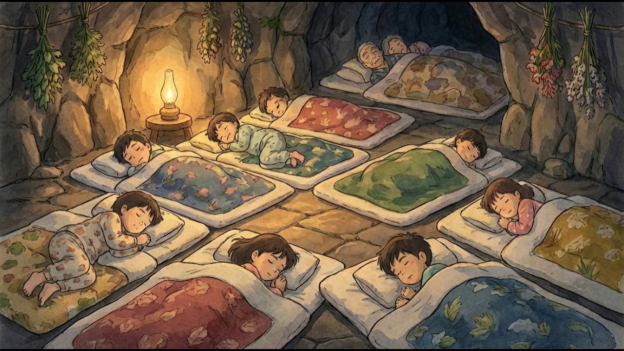 Rainy Day 🌧️ Hiding from Summer Storm with Grandparents in Cozy Cave | Ghibli Piano Sleep Music 🌙