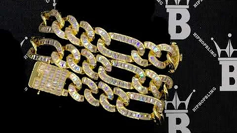 Gold Full Baguette Figaro Hip Hop Bling Bling CZ Iced Out Chain | Bust Down