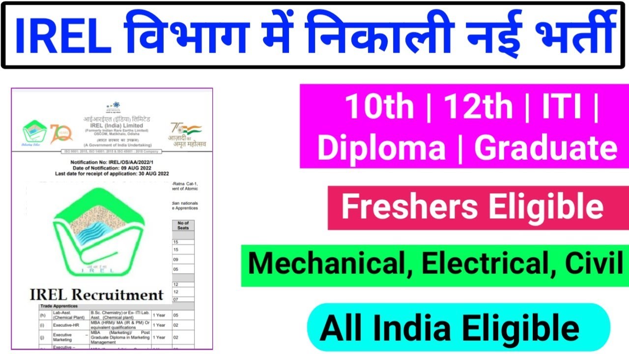 IREL Recruitment 2022 Diploma Jobs B Tech ITI Freshers Job All India irel-recruitment-2022-diploma-jobs-b-tech-iti-freshers-job-all-india