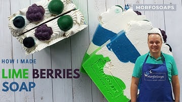 How to make Lime Berries Soap | cold process, peaky layers soap with soap piping and soap embeds 💚💙🤍