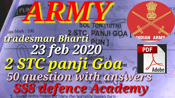 Army tradesman 23 feb 2020 ,2 stc panji Goa ka original question paper with answers
