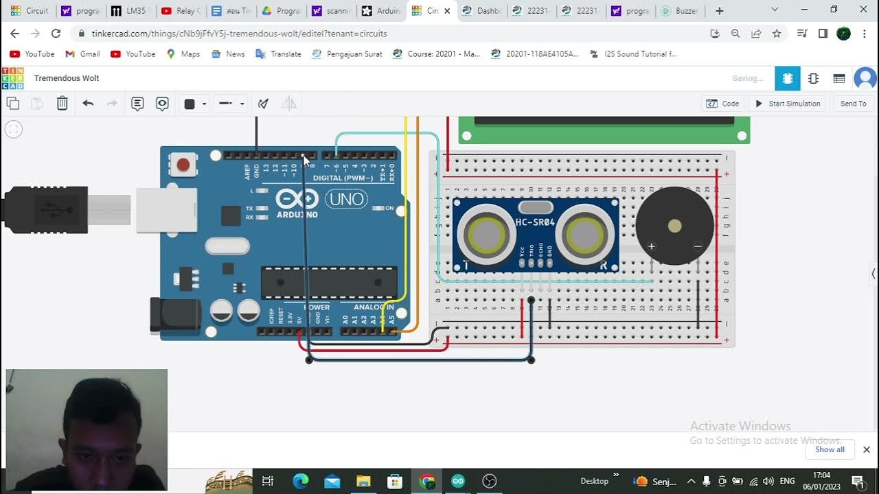 simulasi di thinkercad dengan arduino dan sensor jarak, sensor akan ...