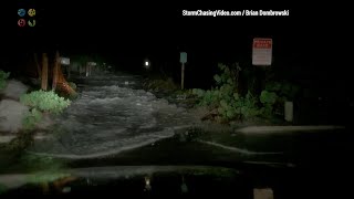 Hurricane Idalia Storm Surge Smashes Into Home & Street Flooding, Siesta Key, FL