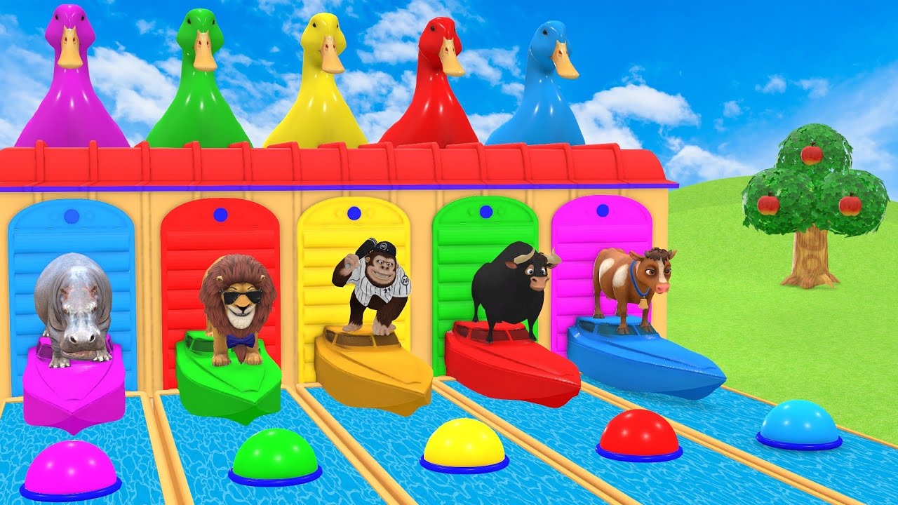 Ultimate Long Slide with Animals 😂 | Cow Elephant Tiger