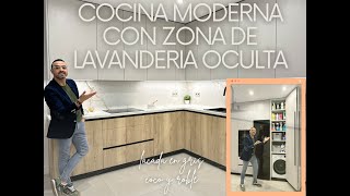 COCINA MODERNA MADERA Y GRIS CON LAVANDERIA OCULTA - STUDIO MOBILIARIO HERNANDEZ