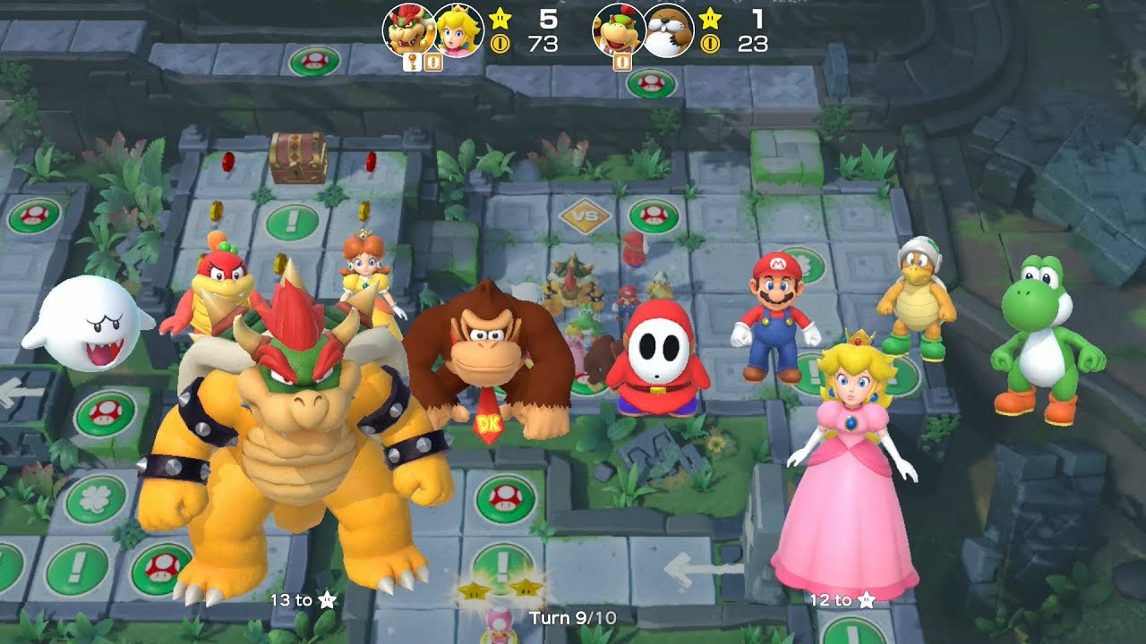 Super Mario Party Partner Party #177 Domino Ruins Treasure Hunt Bowser & Peach vs Bowser Jr & Monty