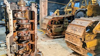 Tearing down a Caterpillar D4 engine. No wonder it was stuck!