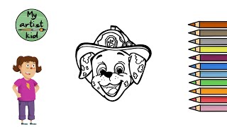 How to Draw Marshall from Paw Patrol - Easy drawing, painting and coloring for kids