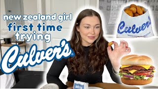 New Zealand Girl trying CULVERS for the FIRST TIME! 😱 Cheese Curds, Deluxe Burger &amp; Concrete Mixer!