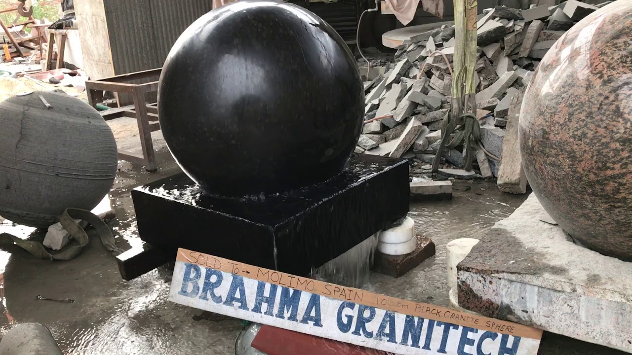black granite kugel ball fountain, kugel water feature, black granite floating globe