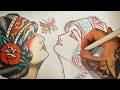 How to sketch a girl face traditional tattoo design