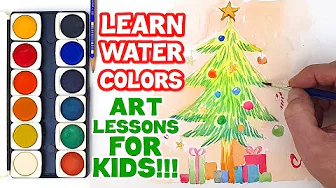 LEARN WATERCOLORS | PAINT A CHRISTMAS TREE! (ART LESSONS FOR KIDS)