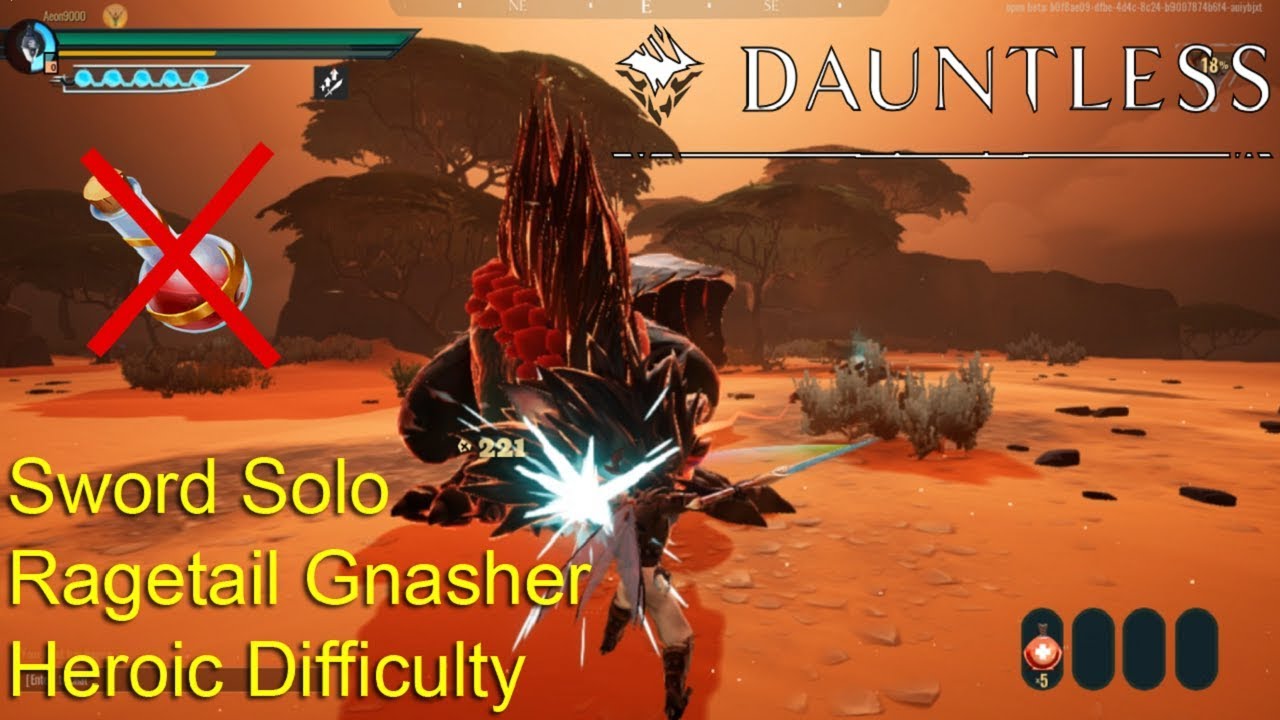 Dauntless OBT - Sword Solo T5 Heroic Ragetail Gnasher No Potions/Heal