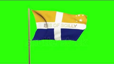 Isles Of Scilly flag with title waving in the wind. Looping sun rises style. Animation loop Stock