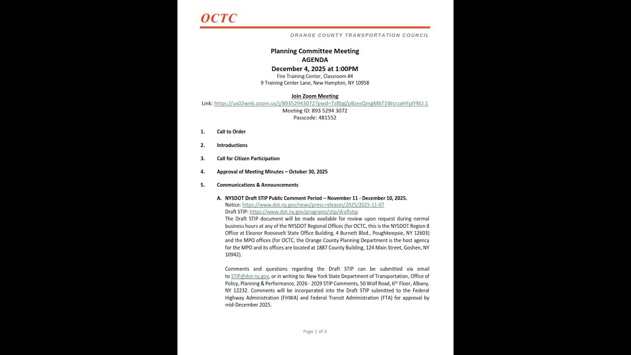 OCTC Planning Committee Meeting - December 4, 2025
