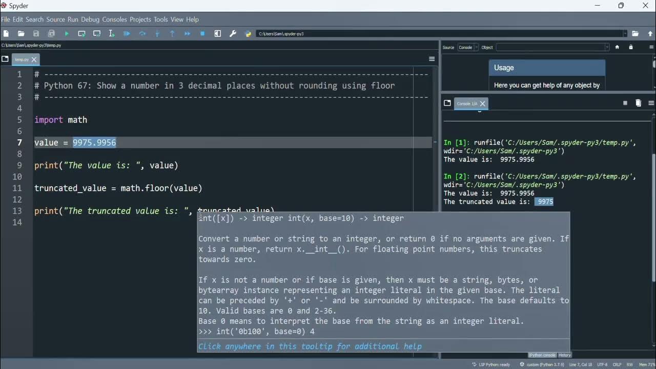 Python 67: Show a number in 3 decimal places without rounding using the ...