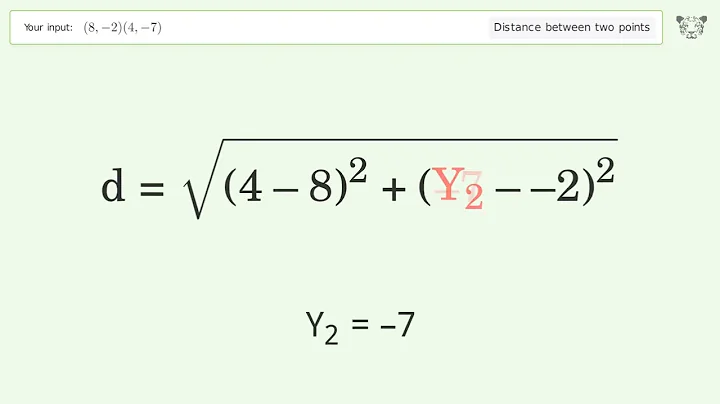 Find the distance between two points p1 (8,-2) and p2 (4,-7): Step-by-Step Video Solution