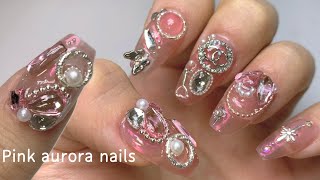 Pink Aurora Part Nail✨  | Chanel Nail | Part Nail | Powder Nail | Extension Nail | Nailasmr