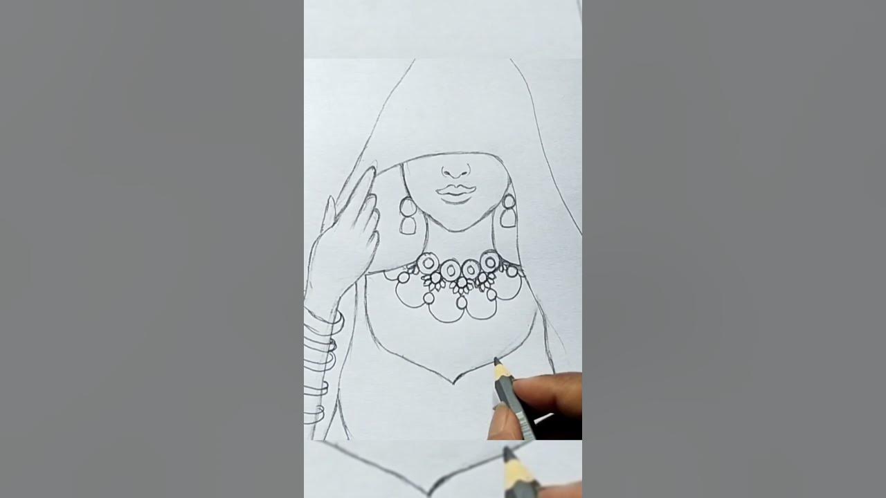 How to draw a Beautiful Traditional bride very easy, Girl drawing
