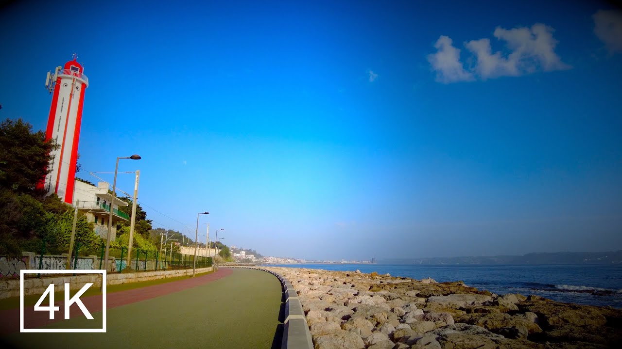 4K Maritime Walk Atlantic Ocean - Lisbon: Caxias to Algés, Passeio Marítimo ASMR Lockdown 2021 60FPS